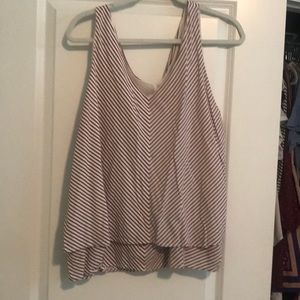 LOFT Red and White Striped V Neck Top